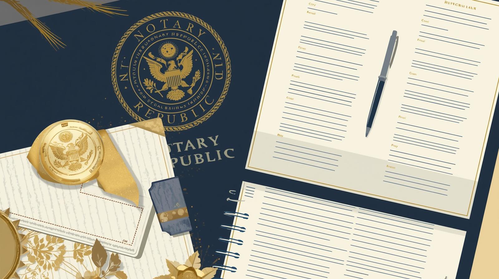 i need a modern notary republic image that has the stamp, the seal, and the journal entry.